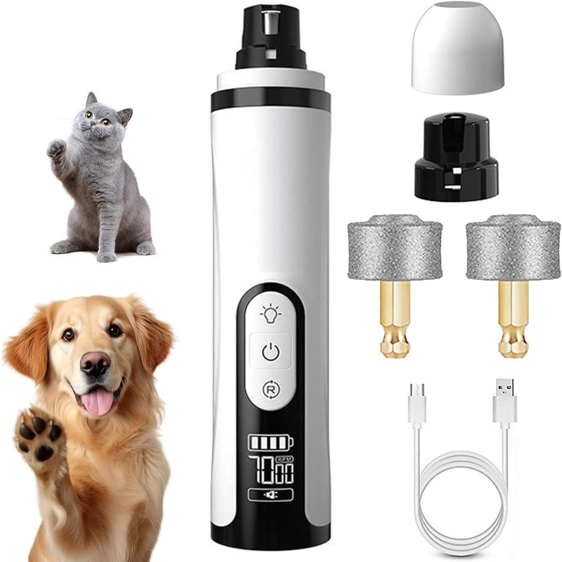 GINGER TECH Heusom Silent Groom Pro Nail Grinder, Rechargeable Dog Nail Trimmer with 2 Replacement Grinding Heads, LED Light & 3 Speeds, 2000mah Long-Lasting Battery for Dogs & Cat - PawsPlanet Australia