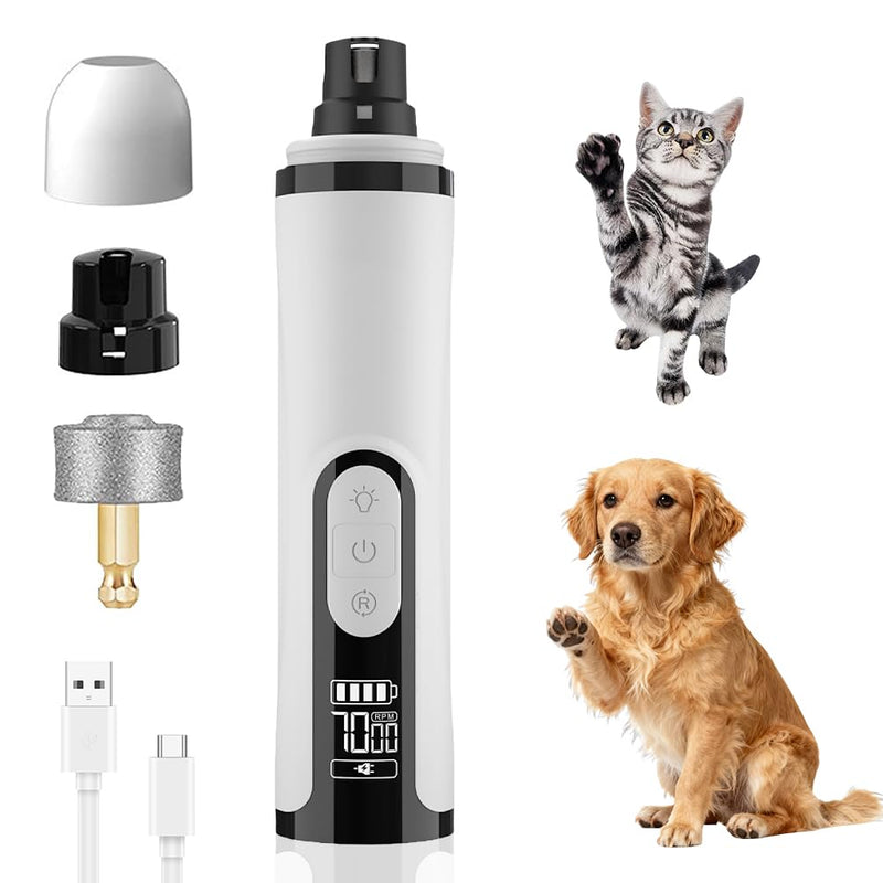Silent Groom Pro Nail Grinder, Cordless Dog Claw Grinders with LED Light and 3 Speeds, 2000mAh USB Rechargeable Dog Nail Trimmer, Electric Nail File for Dogs Cats Thick Nails (1Pcs+2 Heads)