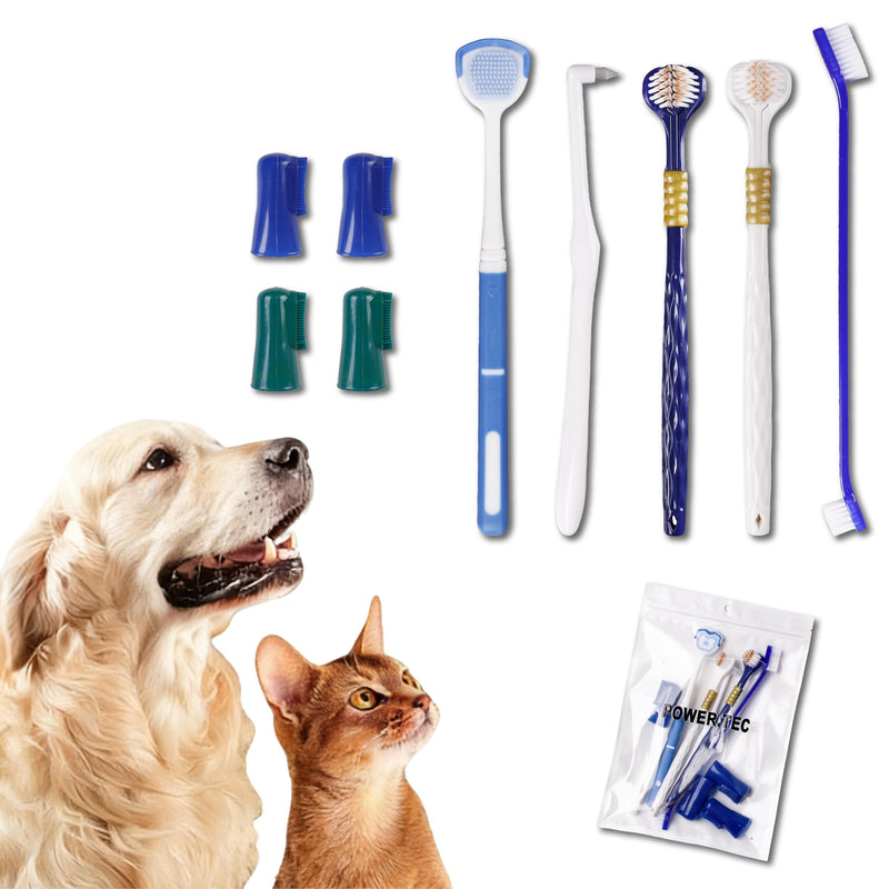 9 Pcs Pets Toothbrush Set,Tongue Brush, Silicone Puppy Tooth Brush,Triple Headed Dog Toothbrushes,Interdental Brushes,Removing Tartar and Freshening Breath, Dogs, Cats and Other Pets.