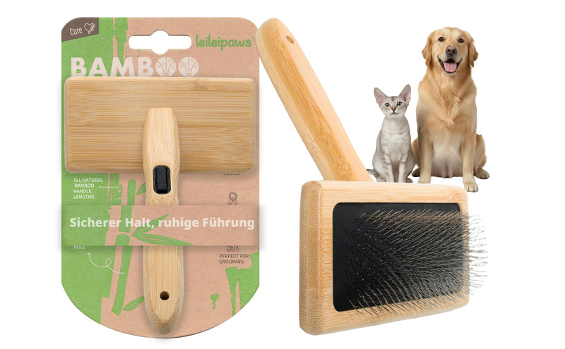 Bamboo Dog & Cat Brush - Sustainable Wooden Grooming Brush & Slicker Brush Against Undercoat, Loose Hair & Knots - Handmade Bamboo Brush for Long Hair & Short Hair Pets - PawsPlanet Australia