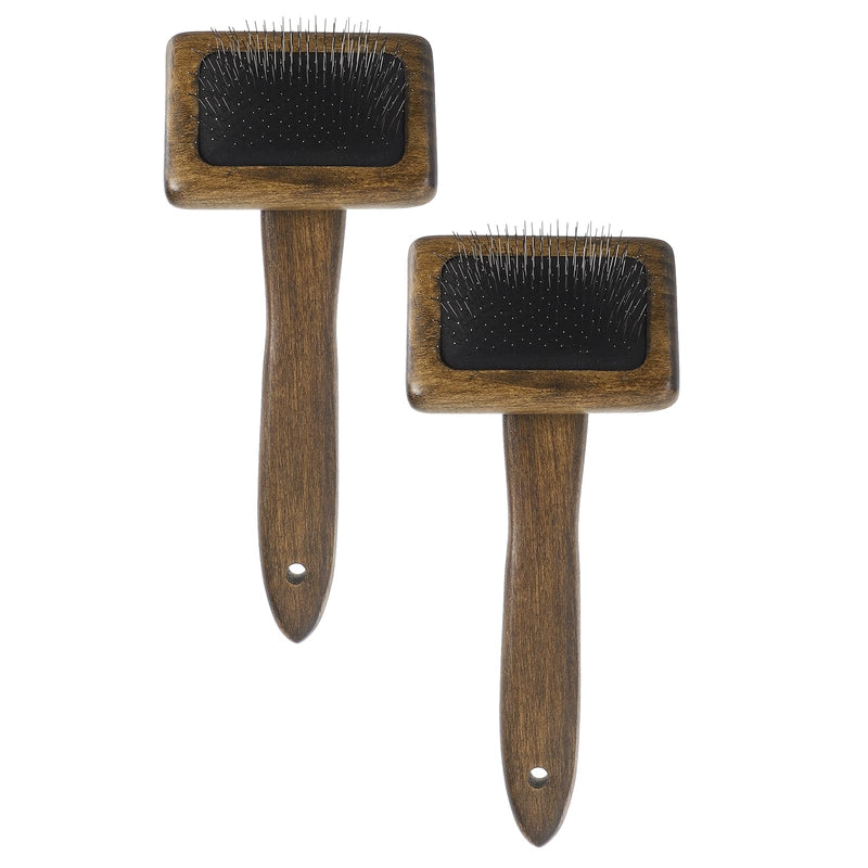 sourcing map 2 Pcs Wool Carder, Hand Carding Brush 2 Small Wooden Pet Grooming Tool for Needle Felting Pet Grooming Weaving Craft Supplies, Black, Brown