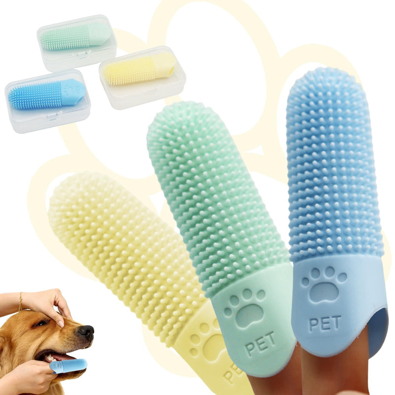 3 Pack Plaque Off Toothbrush for Dogs and Cats, 360° Silicone Pet Toothbrush with Protective Case, Pet Safe Silicone Puppy Teeth Cleaner for Teeth Cleaning Tartar Fights Bad Breath