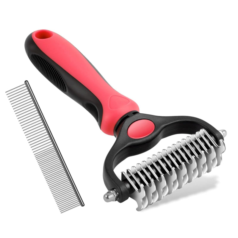 Pet Dematting Comb, Double-Sided Grooming Rake for Dogs and Cats, Deshedding Tool for Removing Knots and Tangles (Pink, L) Pink
