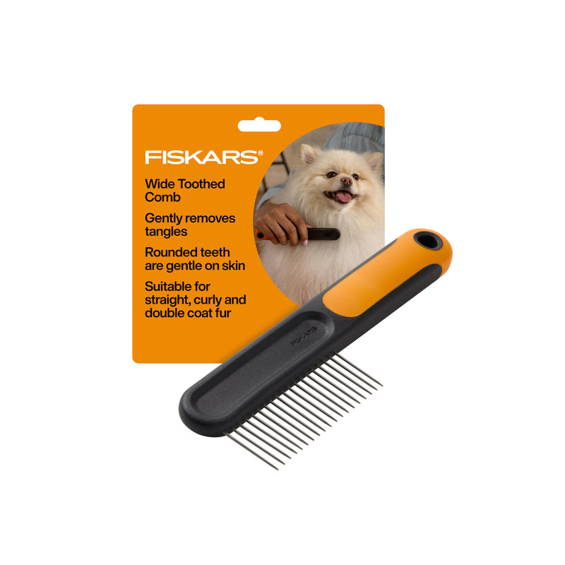 Fiskars Pet Wide Tooth Comb, Cat & Dog Comb, Wide-Spaced Rounded Teeth & SoftGrip™ Handle for Gentle Detangling, Cat and Dog Supplies, 7”, Orange/Black