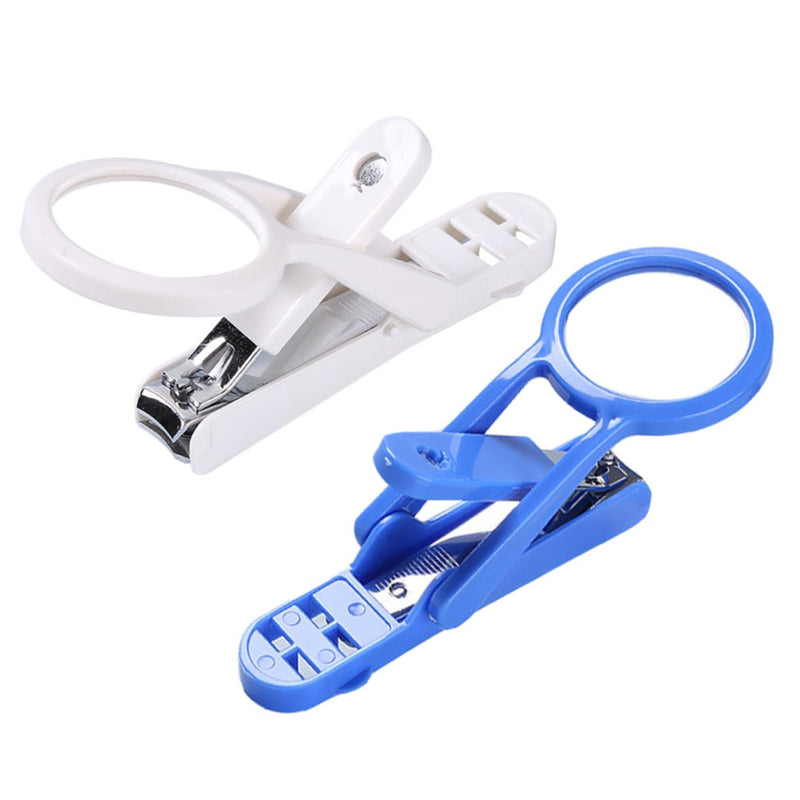 2Pcs Rotatable Magnifying Glass Nail Clippers for Hamster and Hedgehog, Small Pet Paw Cutters White and Blue Handles, Precise Grooming Tool for Pet Living Supplies