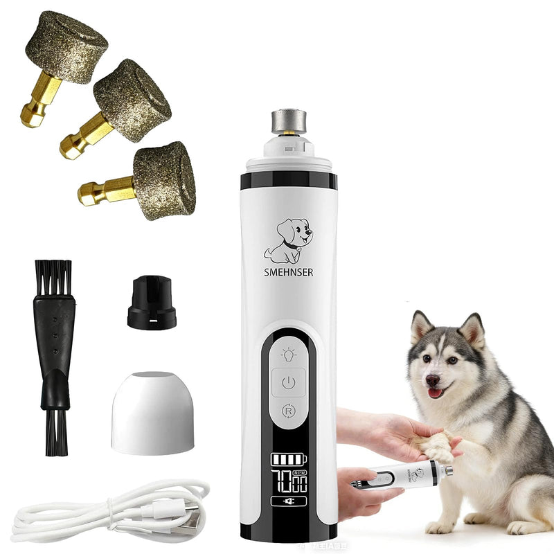 Silent Groom Pro Dog Nail Grinder with 3 Heads & Brush - USB Rechargeable Electric Dog Nail Trimmer/Clipper for Cats and Dogs, Painless Pet Grooming Kit