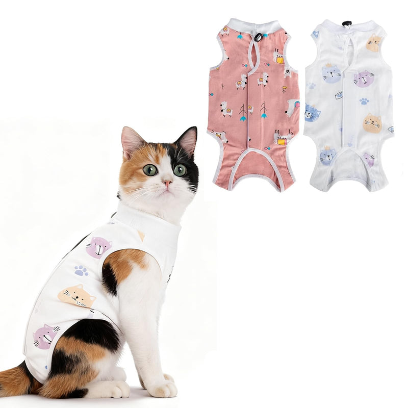 MUU Cat Recovery Suit 2 Pack, Kitty Surgical Shirt Collar Alternative, Breathable Onesie for Female Cats After Spay Surgery, Recovery Suit Female Abdominal Wounds, Size M (2~4KG Cat)
