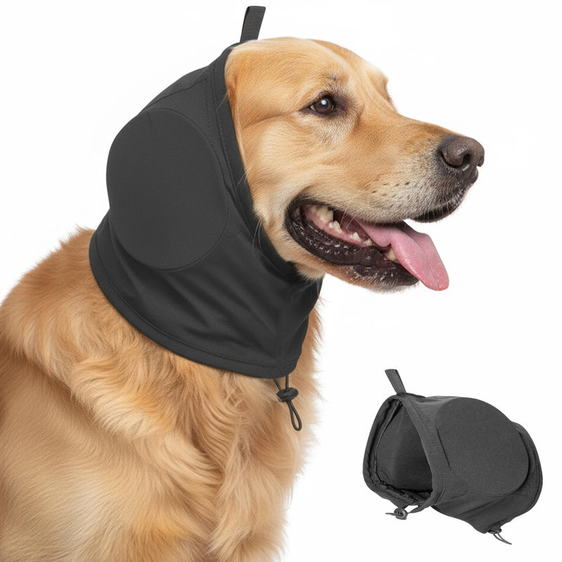 Dog Ear Defender Noise Cancelling - Warm Dog Ear Protector Muff Warp for Calming Anxiety Relief Hear Protection Adjustable Puppy Head Cover Hat for Sleep Groom Drying Firework Thunder (XL) Black XL