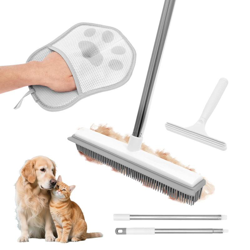 3 in 1 Carpet Rake Kit for Pet Hair Removal Tool,Reusable Pets Hair Remover Broom with Long Handle,Dog & Cat Carpet Scraper,Pet Hairs Remover for Rugs, Mats, Couch, Curtains - PawsPlanet Australia