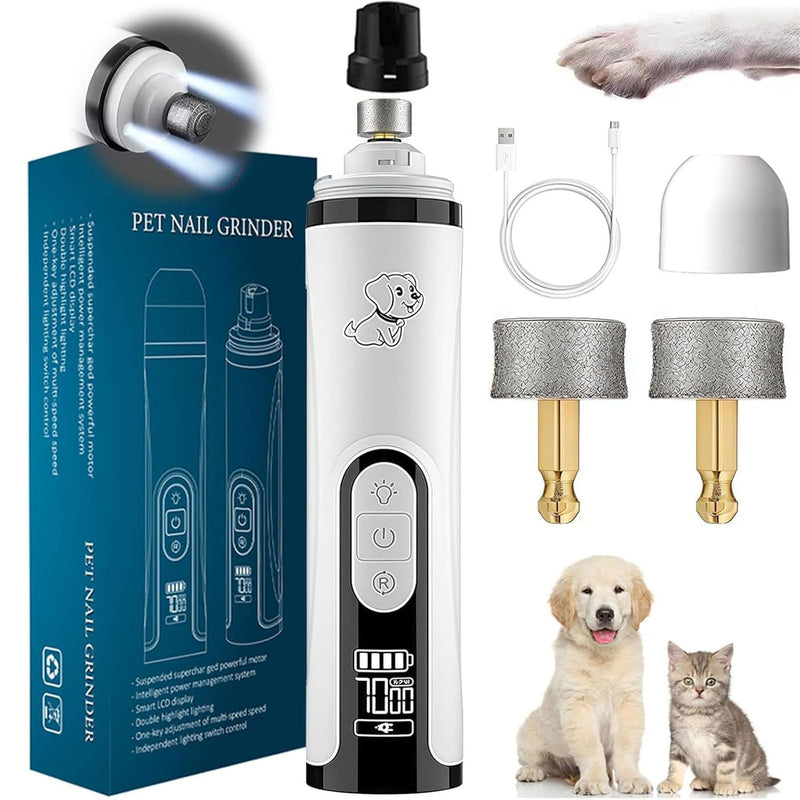 PASHOP Dog Nail Grinders, LED Dog Nail File with 2 Grinding Heads & 3 Speed, Rechargeable Low Noise Dog Claw Grinder for Dogs, Cat