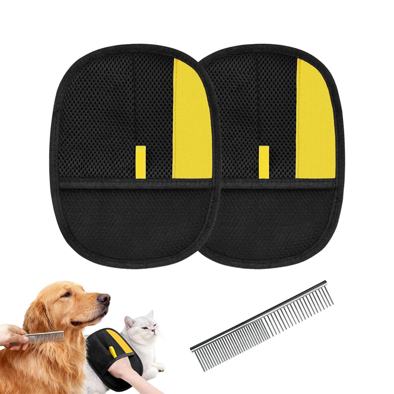 Pet Hair Removal Glove & Dog Comb Grooming Set, Wavy Textured & Anti-Static Grooming Glove for Cats and Dogs, Massage & Bonding Deshedding Brush, Home Furniture Car Shedding Brush Kit - PawsPlanet Australia