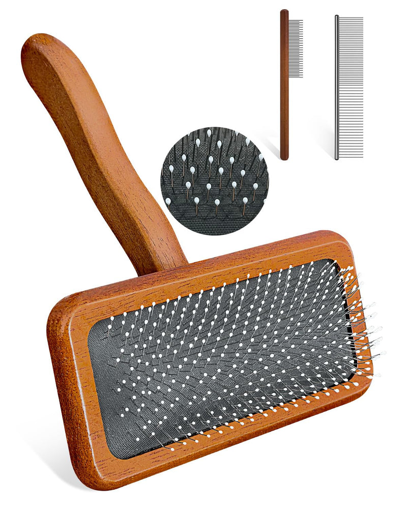 Dog Slicker Brush for Grooming & Shedding， Puppy Brush for Short or Medium-Haired Dogs with an Air-Cushion Design and Coated Tips, Suitable for Removing Loose Hair, Tangles, and Knots.(brown) - PawsPlanet Australia