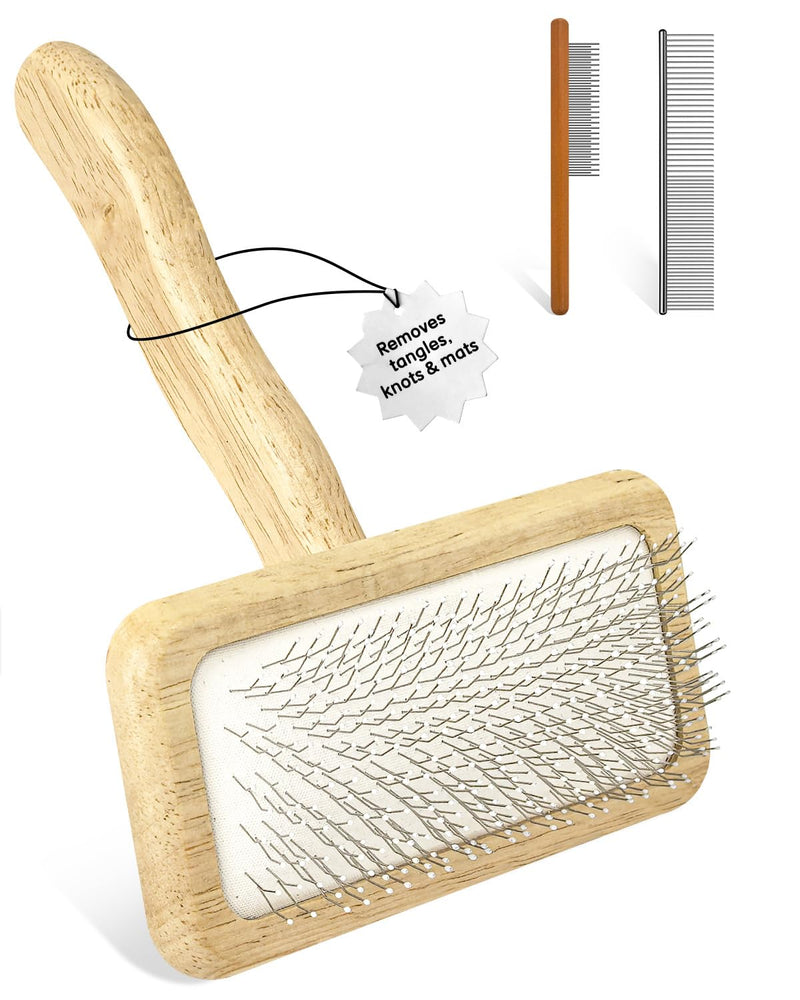 Dog Slicker Brush for Grooming & Shedding， Puppy Brush for Short or Medium-Haired Dogs with an Air-Cushion Design and Coated Tips, Suitable for Removing Loose Hair, Tangles, and Knots.