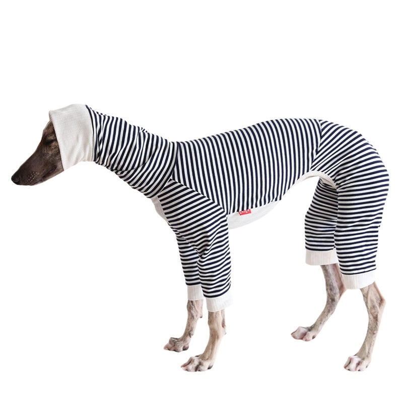 Italian Greyhound Striped Jumpsuit,Whippets Turtleneck Four-Legged Pajamas,Thin Dog Spring Autumn Onesie Anti-Hair Loungewear for Indoor Outdoor Wear_L(Black Stripe) L:Back Length:44cm/17.3in Black Stripe
