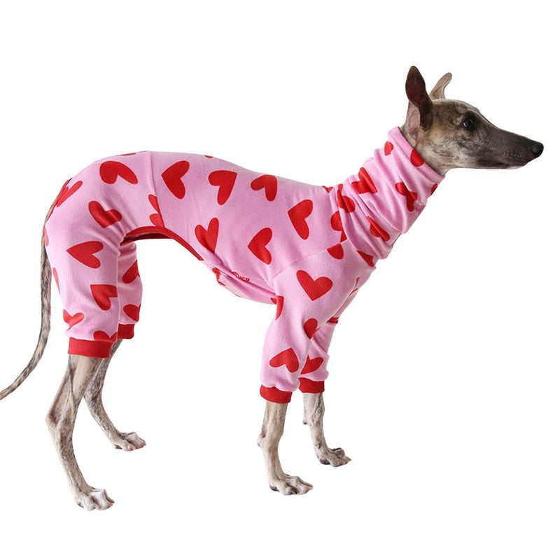 Elastic Greyhound Pajamas,Whippet Cozy Warm Four-Legged Jumpsuit for Autumn Winter Spring,Thin Dog Christmas Halloween Valentine Onesie Coat for Indoor Outdoor_S(Red Heart) S:Back Length:35cm/13.7in Red Heart