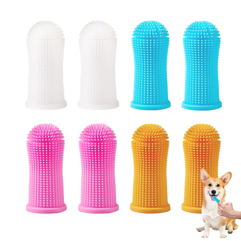 8 Pcs Dog Finger Toothbrush, Silicone Pet Finger Toothbrush, 360º Silicone Puppy Tooth Brush, Small Pets Teeth Cleaning Dental Care(4 Colours)