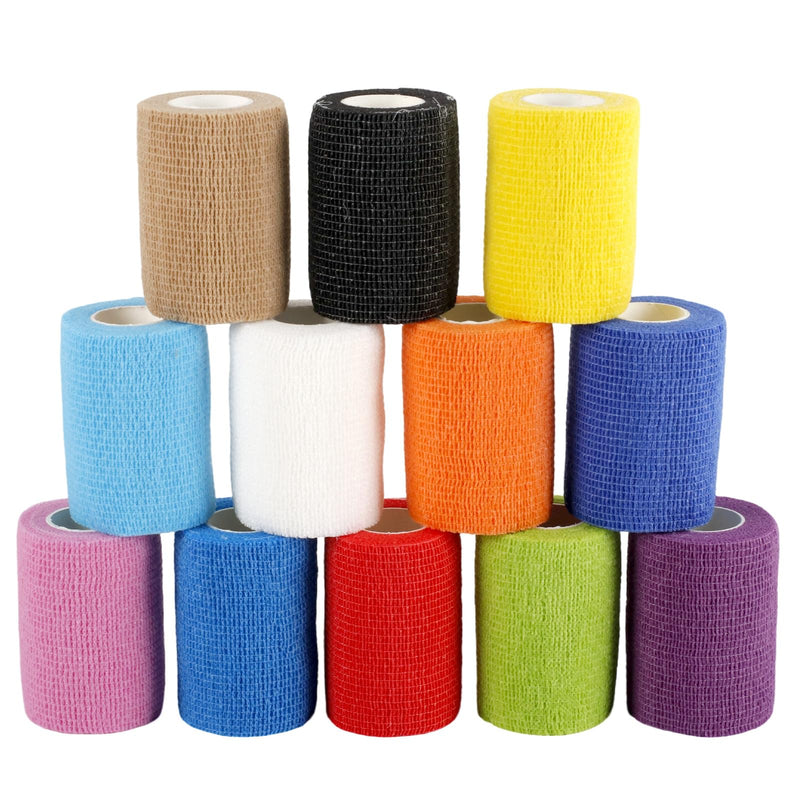 12 Rolls Self-Adhesive Elastic Cohesive Bandage 7.5 cm x 4.5 m Non-Woven Cohesive Bandage for Hands, Feet, Knee, Cat, Dog, Horse Pets