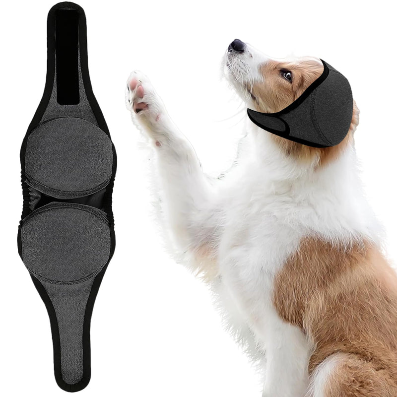 Grey Dog Ear Defenders Snood, Noise-Reducing Ear Protectors for Fireworks & Grooming, Stretch Calming Head Cover 13.7"–18.8" for Small to Medium Dogs M