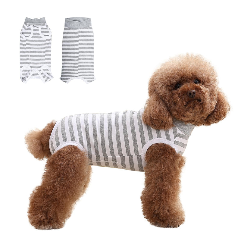 Dog Surgery Recovery Suit,Surgical Recovery Suit for Female and Male After Surgery, Dog Surgical Shirt,Puppy Onesie Bodysuit for Small Medium Dogs and Cat (Gray/White, S) Gray/White