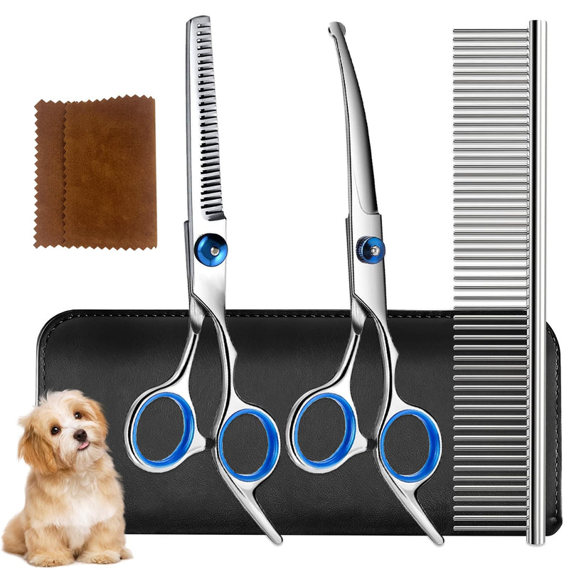 5 Piece Dog Grooming Scissors Set Professional Stainless Steel Pet Hair Trimming Scissors with Safety Round Tips for Dogs Cats Home Use - PawsPlanet Australia