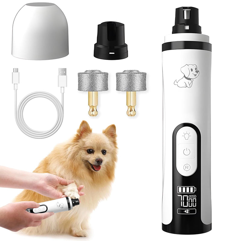 Dog Nail Grinder with Dual LED Lights & LCD, 3-Speed Quiet Pet Nail Trimmer (<40dB), Safe Painless Electric Nail File for Dogs & Cats