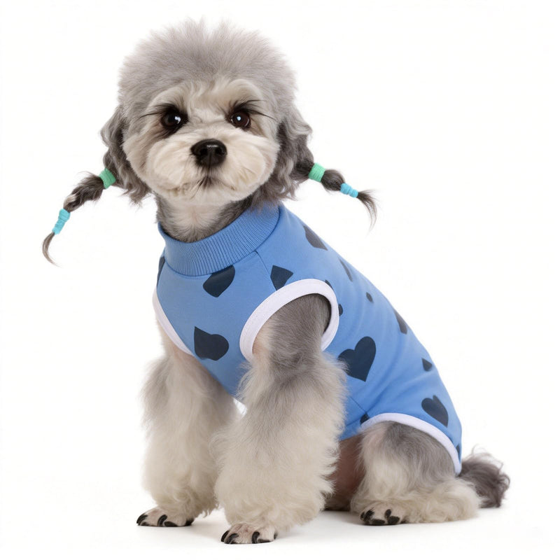 Dog Recovery Suit, Anti-Licking Puppy Medical Surgical Suits Post-Operative Abdominal Wounds Protector, Cotton with Top Zip Cozy Dogs Onesie for Small Medium Dog Cat Cone Alternative (M, B)
