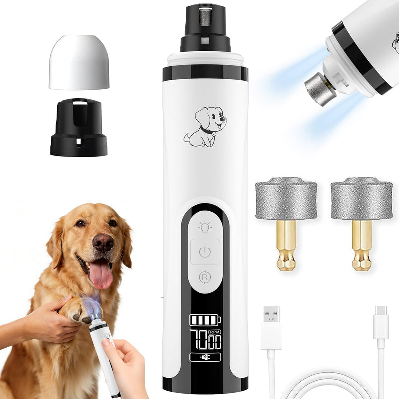 Silent Groom Pro Nail Grinder, 3 Speed Dog Nail Grinders, Silent Dog Nail Grinder with 2 Led Lights, 2000mAh USB Rechargeable, Dog Nail Trimmer with Replacement Grinding Heads for Dogs & Cat