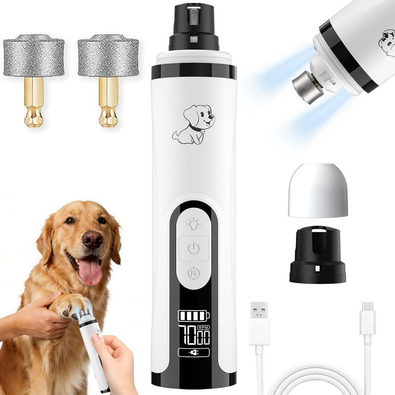 Silent Groom Pro Nail Grinder, 3 Speed Dog Nail Grinders, Silent Dog Nail Grinder with 2 Led Lights, 2000mAh USB Rechargeable, Dog Nail Trimmer with Replacement Grinding Heads for Dogs, Cat - PawsPlanet Australia