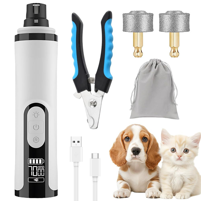 NAVESO Dog Nail Grinders, Dog Caw Grinder with 3 Speed, Dog Claw Clippers, Dog Nail Trimmer with Dual LED Lights and LCD Display, USB Rechargeable LED Pet Nail Grinder for Dogs Cats (2 Heads) - PawsPlanet Australia