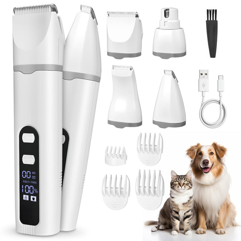 4-in-1 Pet Grooming Kit, Cat Grooming Clippers Kit, Paw Trimmer for Dogs with Pet Shaver Trimmer Nail Grinder, Pet Clipper Hair Trimmers, 4 Guide Combs,USB-C Charging&LED Display, 2 Speed Modes - PawsPlanet Australia