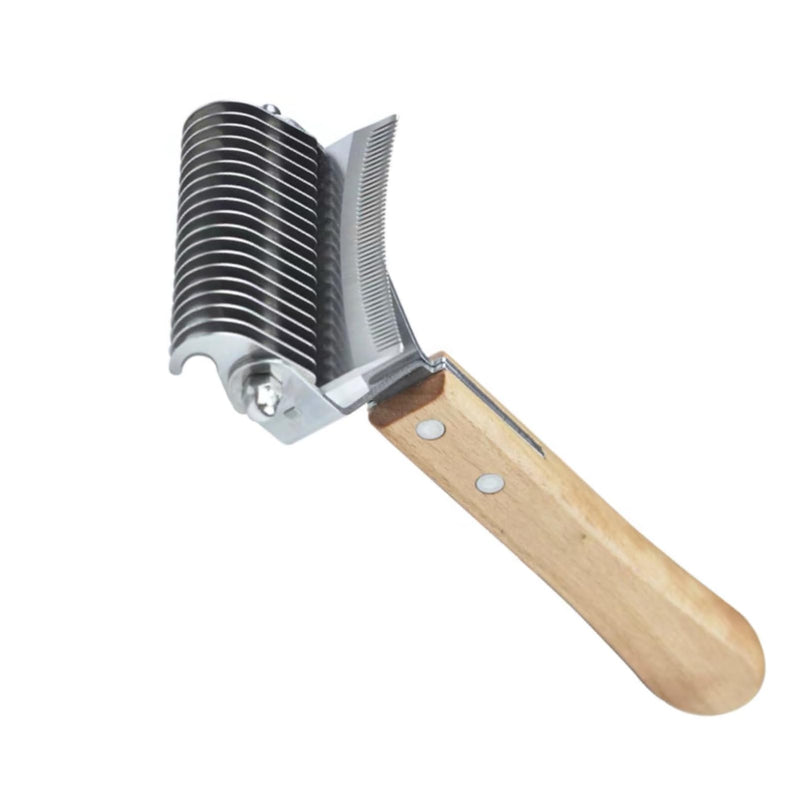 Premium 3-in-1 Dog Brush & Cat Brush (Double-Sided) - Effective Dematting Comb & Undercoat Brush Against Tangles - Safe Fur Changing Aid with Wooden Handle for Dogs & Cats - PawsPlanet Australia