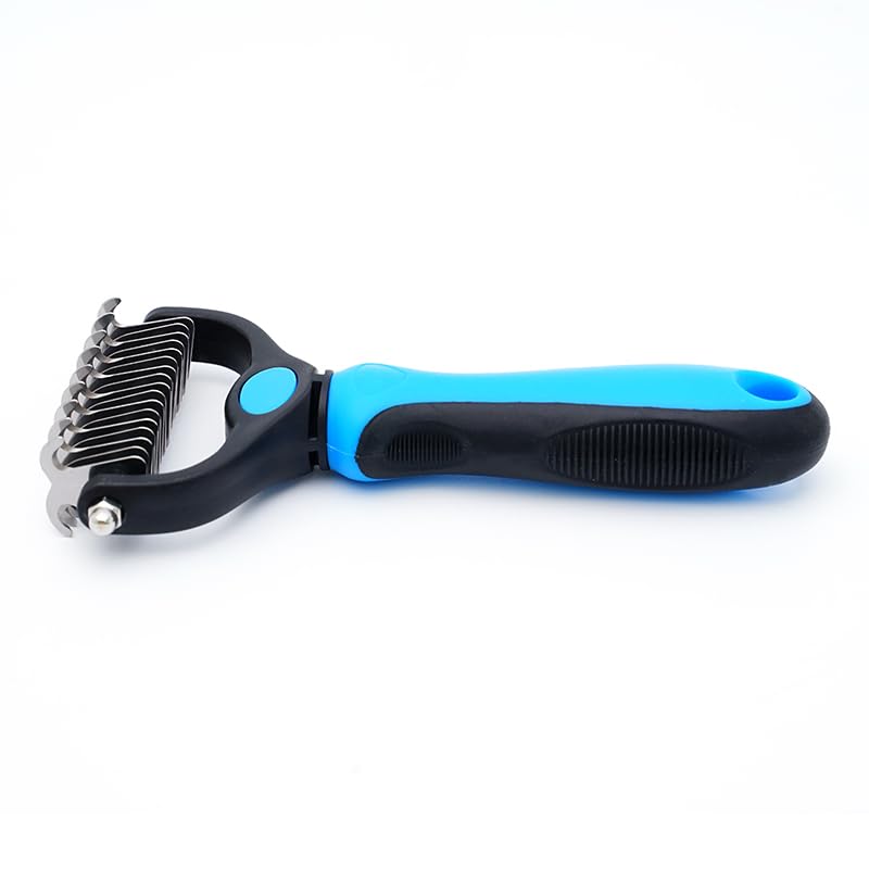 Pet Deshedding Brush for Dogs & Cats – Professional Grooming Tool for Short & Long Hair, Removes Loose Fur & Undercoat, Reduces Shedding S (two-sided 11+6 teeth): 17.0/7.4/2.5cm Color: Blue S - PawsPlanet Australia