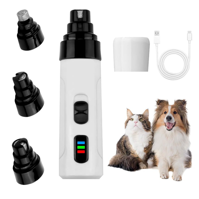 Dog Nail Grinder, Silent Dog Nail Trimmer with Two Adjustable & Under 50dB Low Noise, USB Rechargeable Pet Nail Grinder, Electric Pet Paws Grooming Smoothing Tool for Most Cat Dog Pet (White)