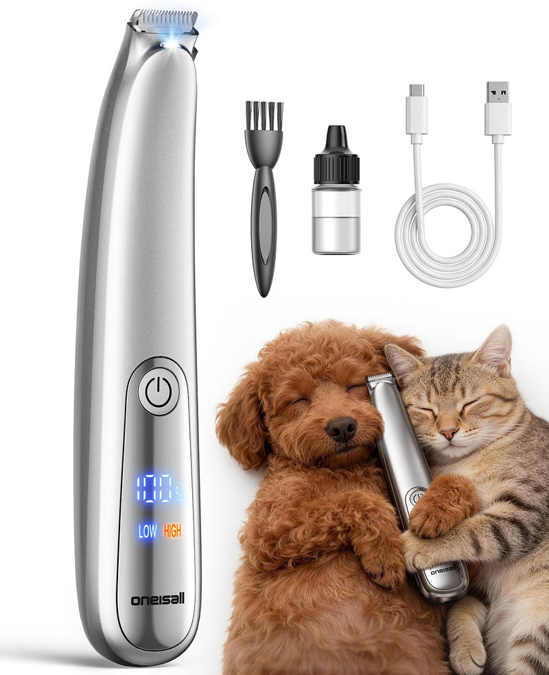 oneisall Upgraded Dog Paw Trimmer with 2-Speed, LED Light, Low Noise, Curved Blade for Precision Trimming, Rechargeable 19mm Paw Trimmer for Dog/Cat Paws, Eyes, Ears, Face, and Rump