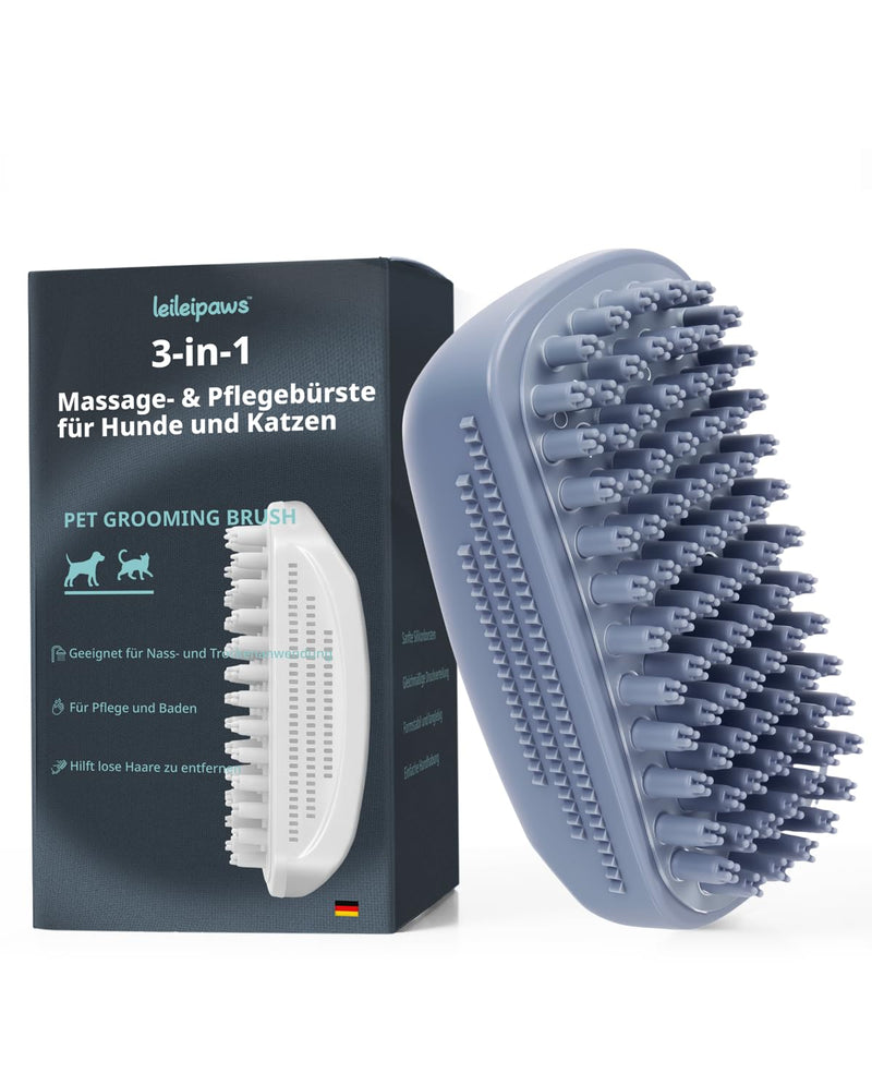Bath Brush & Rubber Curry for Dogs & Cats - Mouse Shaped Silicone Washing Brush with Non-Slip Sides | Sturdy Handle When Bathing | Massage & Removes Loose Top Coat