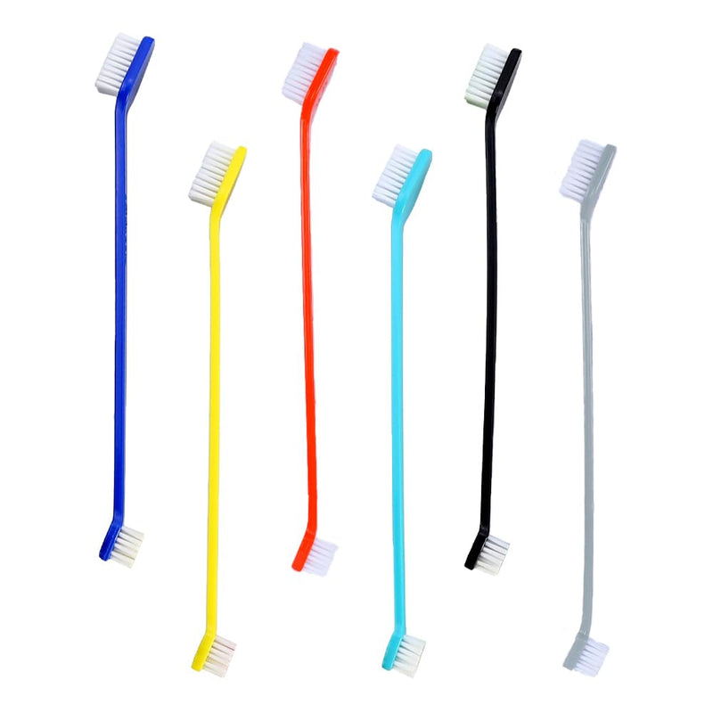 6 Pack Pet Toothbrush, Dual Headed Long Handle with Small Brush Head Teeth Cleaning Tool for Dogs, Cats, Puppy, Kitten and Most Pets Dental Care, Reduce Plaque Tartar(6 Color)