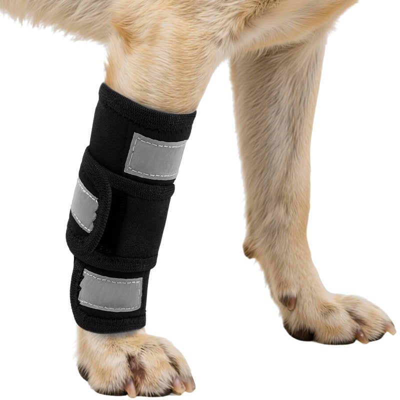 Kuoser Dog Leg Brace Front Leg Support, Dog Elbow Protector & Anti Licking Sleeve, Reflective Dog Leg Wrap with 3 Adjustable Straps, Wound Protector for Dogs Recovery, Black XXS/XS
