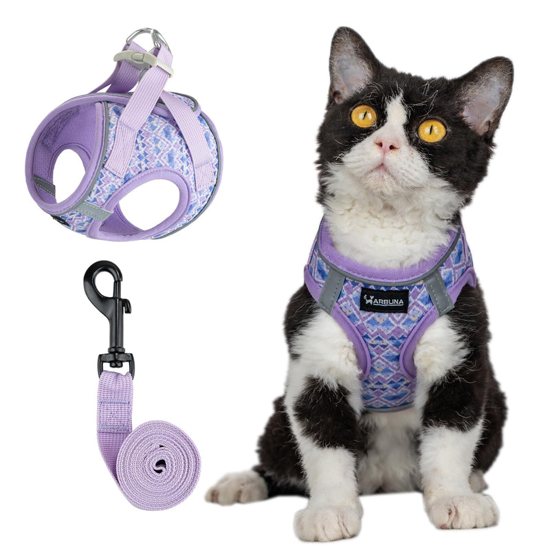 Arblina Cat Harness, Soft Breathable Cat Harness and Lead Set with Reflection, Lightweight Kitten Harness with 1.5m Cat Leash, Purple XS