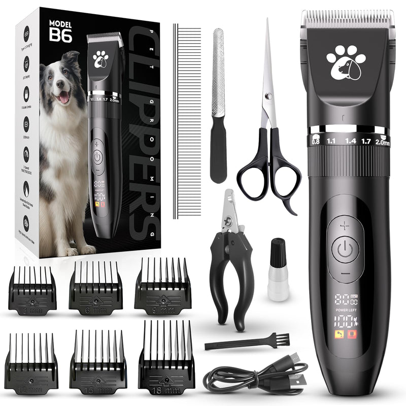 Dog Clippers for Grooming, 3-Speed Low Noise Cordless Pet Grooming Kits with Ceramic Blades & LED Display for Dogs Cats Full Coat Hair - PawsPlanet Australia