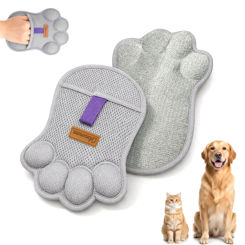 2PCS Paw Shape Pet Hair Removal Glove for Dogs & Cats, Reusable Electrostatic Lint Remover Brush for Couch, Carpet, Clothing, Bed, Car Seat, Upgraded Design（Gray） Grey