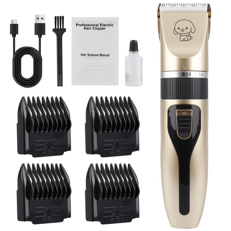 Dog Clippers Pet Hairs Grooming Kit for Thick Hair Professional Rechargeable Low Noise Cordless Shaver Trimmer Pet Grooming Clipper Set with 4 Guide Combs and Cleaning Brush for Dogs Cats Rabbits