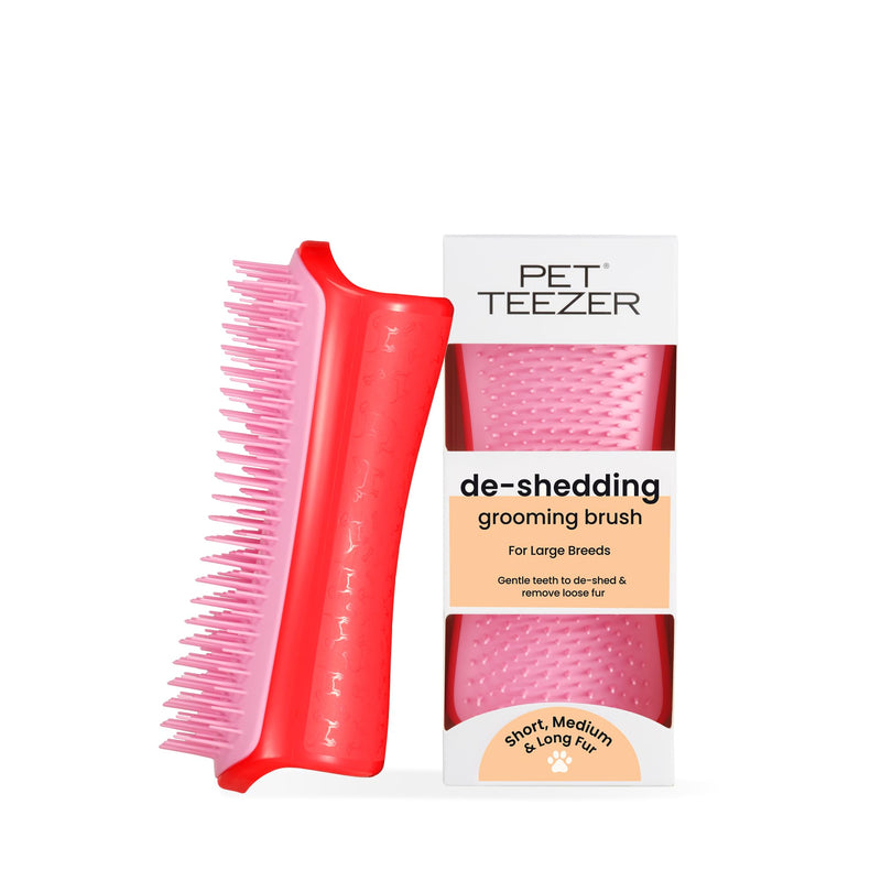 Tangle Teezer Large Pet Teezer De-Shedding Grooming Brush - Dry or Bath Brush - The Perfect Deshedding Brush for Dogs - Red & Pink - PawsPlanet Australia
