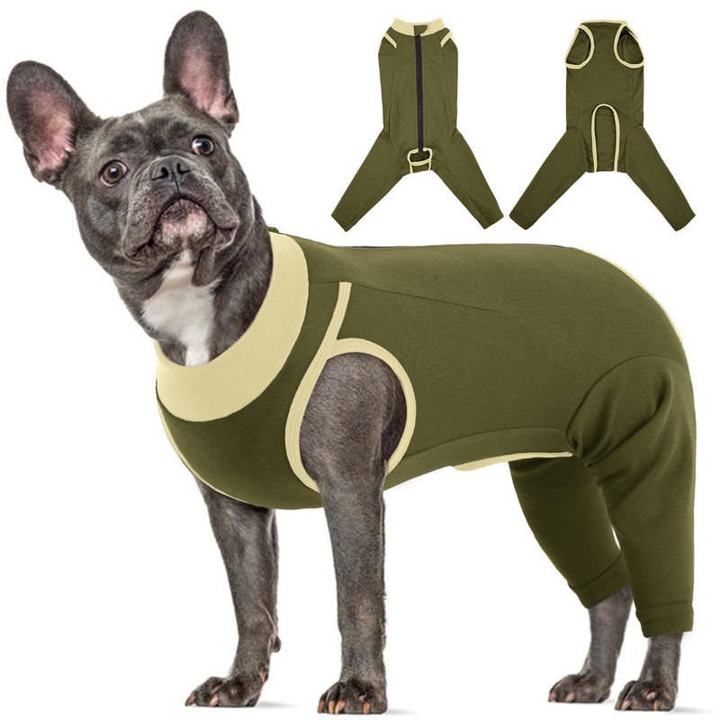Lelepet Dog Recovery Suit, Long Sleeve Wound Protector for Cruciate Ligament Surgery, Anti-Lick Dog Back Leg Surgical Suit Pet Medical Shirt After Operation, Army Green S