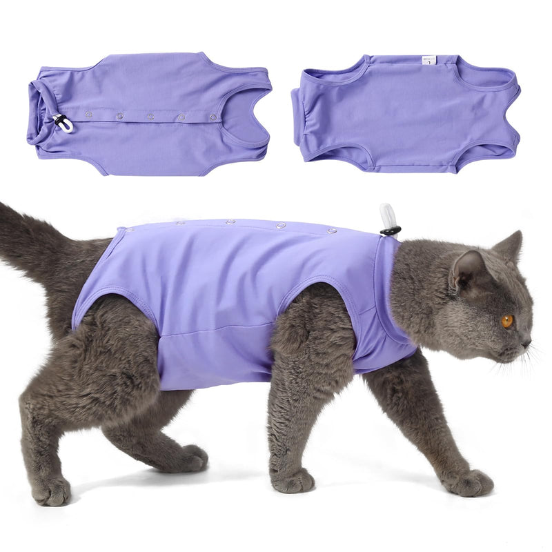 Cat Surgery Recovery Suit Post Surgery Onesie for Cats Soft Medical Pet Shirt Comfortable Cone Alternative to Stop Licking After Spay/Neuter Medium Purple