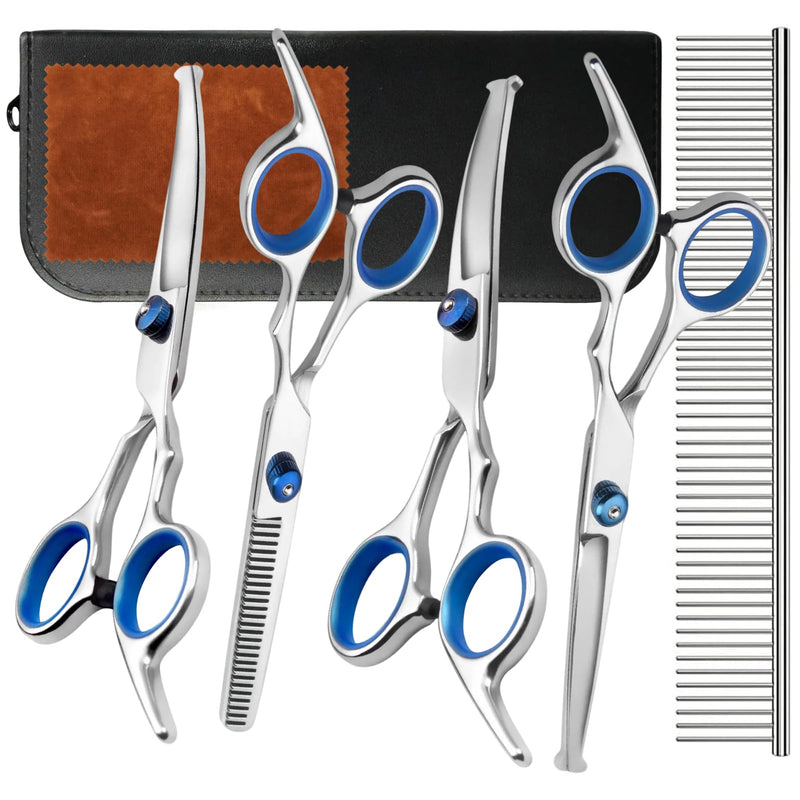 6-in-1 Professional Pet Grooming Scissors Kit: Heavy Duty Titanium Coated 4CR Steel, Rounded Safety Tips for Dogs/Cats - PawsPlanet Australia