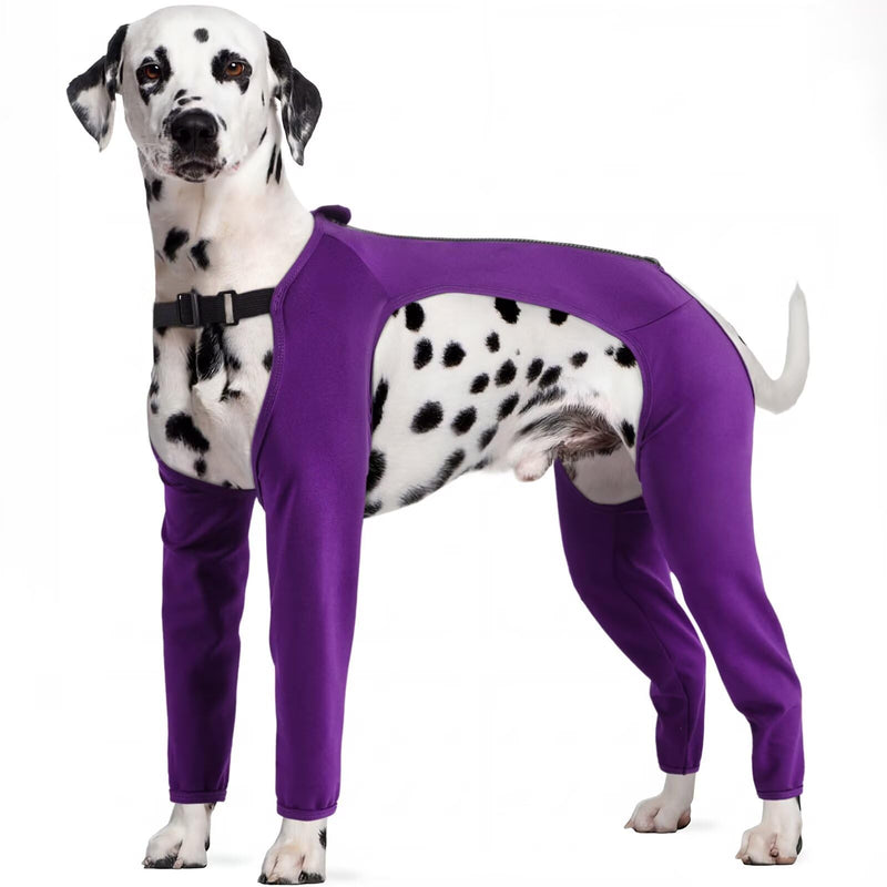 IECOii Dog Post Surgery Body Suit with Legs,Stretchy Soft Dog Onesie Surgery Recovery Suit Vest,Long Leg Medical Pet Shirt after an Operation,Zipper Closure Medical Pet Shirt Dogs,Purple,Size XL XL(Back Lenth:18.5") Purple