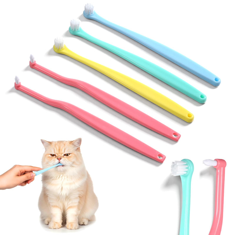 5 Pack Small Dog & Cat Toothbrus, Cat & Puppy Tooth Brushing Kit Soft Bristle Pet Toothbrushes Portable Dog Teeth Cleaning Brush Dental Care Tool with Micro Head for Dental Cleaning, 2 Styles