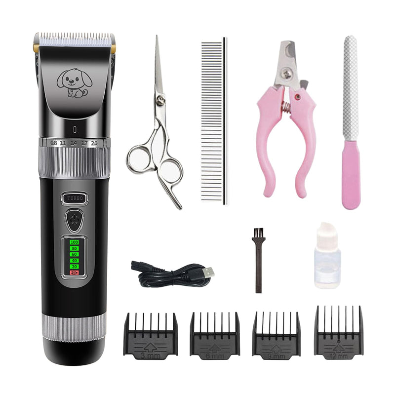 Pet Clippers, Quiet Dog Grooming Clippers with Ceramic Blade & 4 Guard Combs, Pet Hair Clippers for Dogs & Cats, Electric Trimmer Set with Scissors & Nail Clipper (Stainless Steel)