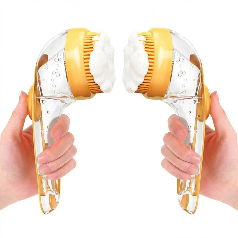 2 Pack Shampoo Dispensing Pet Bath Brush, Silicone Massage Grooming Brush with Built-in Soap Dispenser, One-Press Controlled Flow, Leakproof Design, for Dogs & Cats, Lemon Yellow, 19 cm - PawsPlanet Australia