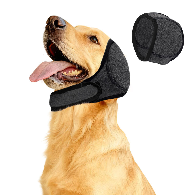 Thickened Neoprene Dog Ear Cover, Adjustable Waterproof Dog Head Wrap for Noise and Anxiety Relief, Ear Protection for Dogs (Gray, L) Dark Gray
